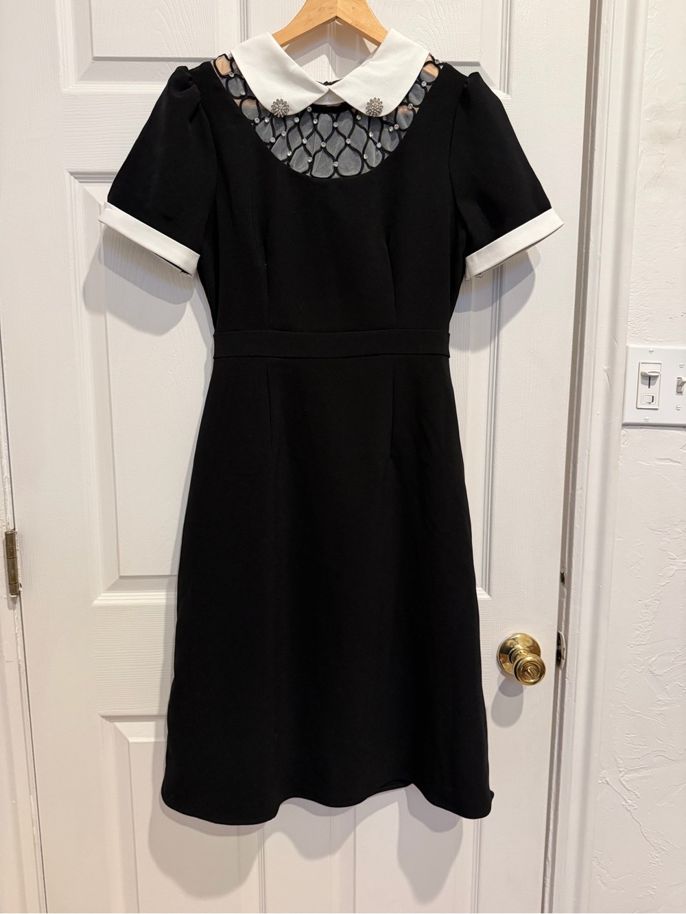 Black Dress with Beaded Embellished White Peter Pan Collar